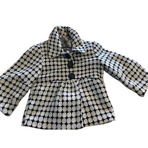 VTG XS Geometric Tweed  Wool Cropped Peplum Cardigan Jacket lg buttons  Classic